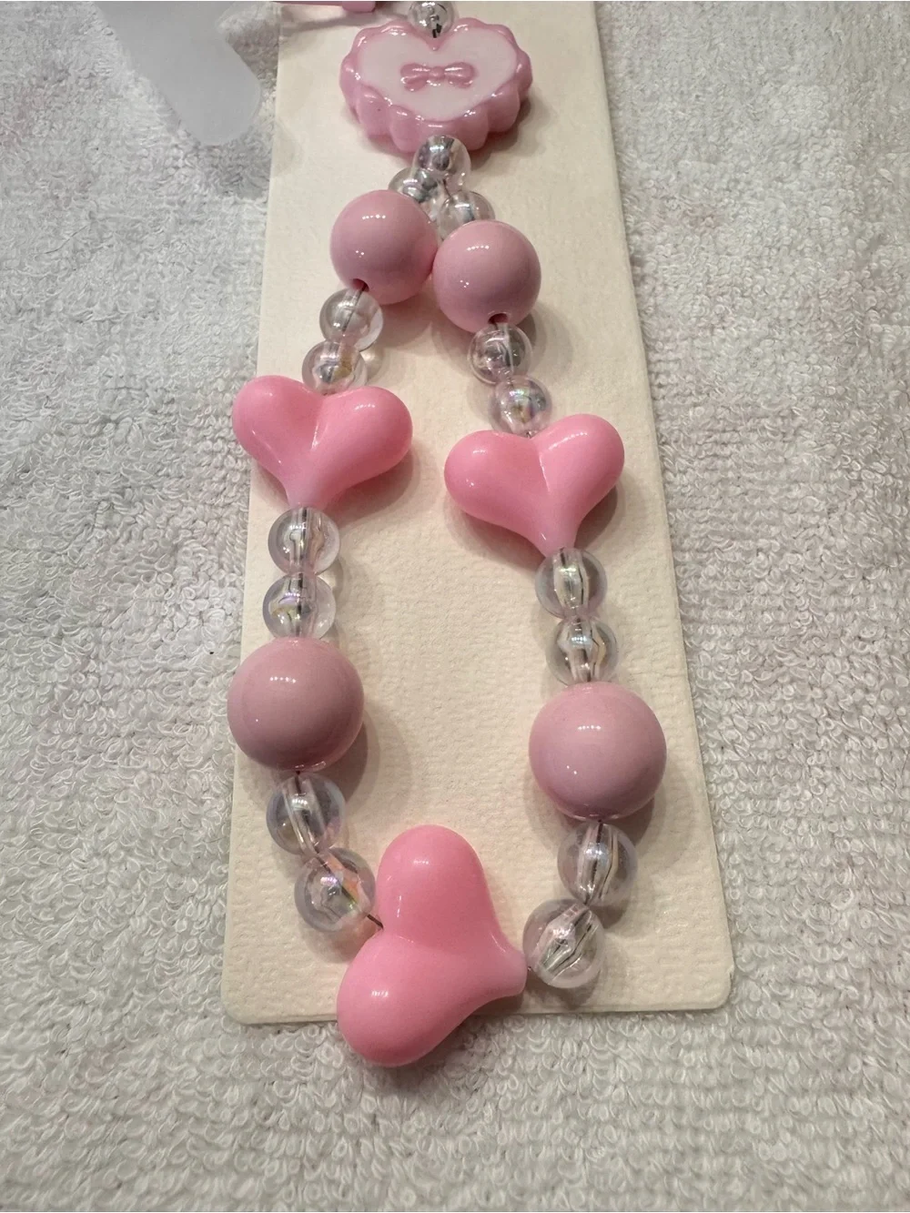 Y2K Pink heart beads bracelet cell phone charm